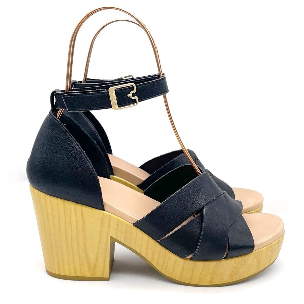 Dr. Scholl’s Blissful Platform Clog Sandal Black Faux Leather Women's Size 8.5